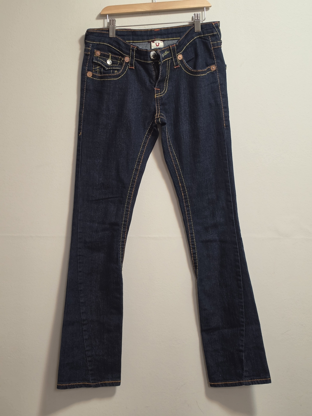 True Religion Dark Indigo Bootcut Jeans with Contrast Stitching
